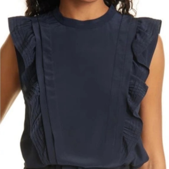 Rebecca Taylor Midnight Pintuck Sleeveless 100% Silk Button Back Blouse Size XS - Picture 2 of 7